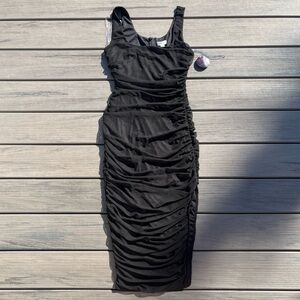 Hot Miami Styles: Privy; Ruffled/Ruched; Bodycon; Sleeveless; Midi Dress; L